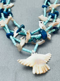 Incredible Vintage Native American Navajo Turquoise Bird Fetish Sterling Silver Necklace-Nativo Arts