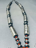 Best Native American Navajo Spiny Pyster Tubule Sterling Silver Stamped Signed Necklace-Nativo Arts