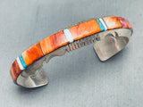 6.5 Inch Wrist Native American Navajo Orange Shell Sterling Silver Inlay Bracelet Cuff-Nativo Arts