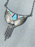 Important Larry Martinez Chavez Vintage Native American Zuni Inlay Sterling Silver Necklace-Nativo Arts
