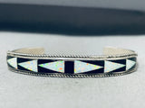Native American Glamorous Vintage Zuni Jet Synthetic Opal Sterling Silver Bracelet-Nativo Arts