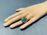 Heavy 14k Gold Vintage Native American Navajo Morenci Turquoise Ring-Nativo Arts