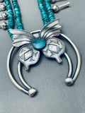 Butterfly Turquoise Naavjo Sterling Silver Squash Blossom Necklace-Nativo Arts