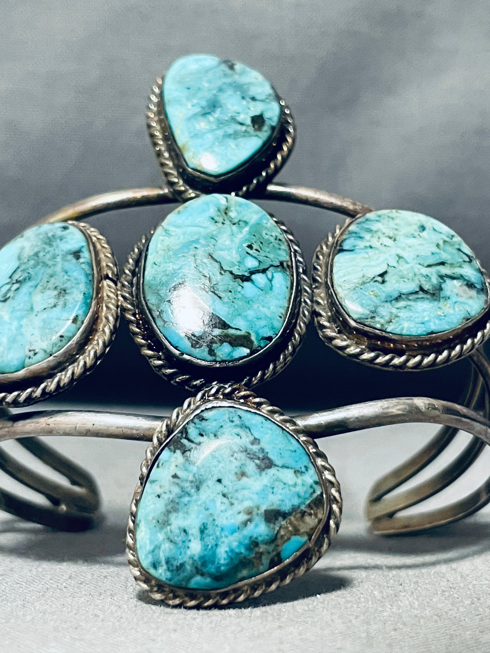 Vintage Genuine Natural Blue Turquoise Native Silver Mix outlets Double Leaf bracelet