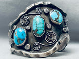 Heavy 115 Grams Vintage Native American Navajo Blue Diamond Turquoise Sterling Silver Bracelet-Nativo Arts