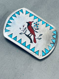 Bh Stunning Vintage Native American Zuni Inlay Sleeping Beauty Turquoise Sterling Silver Buckle-Nativo Arts