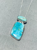 Native American Impressive Vintage Carico Lake Turquoise Sterling Silver Signed Necklace-Nativo Arts