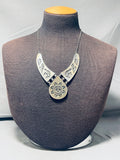 Rare Vintage Native American Hopi Sterling Silver Chiseled Overlay Sunface Necklace-Nativo Arts
