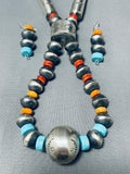 Rare Longer Colorful Native American Navajo Turquoise Coral Sterling Silver Tubule Necklace-Nativo Arts