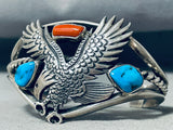 Soaring Eagle Vintage Native American Navajo Turquoise Coral Eagle Sterling Silver Bracelet-Nativo Arts