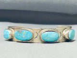 Majestic Vintage Native American Navajo 4 Pilot Mountain Turquoise Sterling Silver Bracelet-Nativo Arts