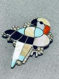 Cool Parrot!! Vintage Native American Zuni Turquoise Inlay Sterling Silver Pendant Pin-Nativo Arts