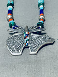Extremely Detailed Santo Domingo Bear Turquoise Inlay Sterling Silver Necklace-Nativo Arts