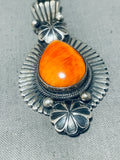 Brilliant Vintage Signed Native American Navajo Orange Spiny Sterling Silver Pendant-Nativo Arts