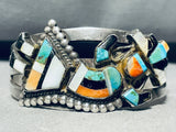 Early Vintage Native American Zuni Turquoise Inlay Sterling Silver Bracelet Cuff-Nativo Arts