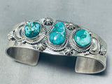 Rare Beauty Signed Native American Navajo 3 Carico Lake Turquoise Sterling Silver Stars Bracelet-Nativo Arts