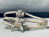 Cute Teddy Bear!! Rare Vintage Native American Navajo Sterling Silver Bracelet Cuff-Nativo Arts