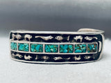 Animal Slag Vintage Native American Navajo Turquoise Inlay Sterling Silver Bracelet-Nativo Arts