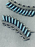 Native American Turquoise Wings Vintage Zuni Sterling Silver Earrings-Nativo Arts