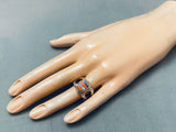 Signed Detailed Vintage Zuni Shell Opal Sterling Silver Ring-Nativo Arts