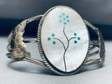 Turquoise Flower Vintage Native American Zuni Sterling Silver Inlay Bracelet Old-Nativo Arts