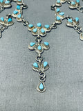 Native American Wow The Crowd! Vintage Zuni Turquoise Flower Sterling Silver Necklace-Nativo Arts