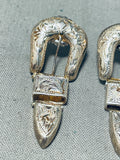 Dropdead Fab!!! Unique Vintage Native American Navajo Sterling Silver Ranger Buckle Earrings-Nativo Arts
