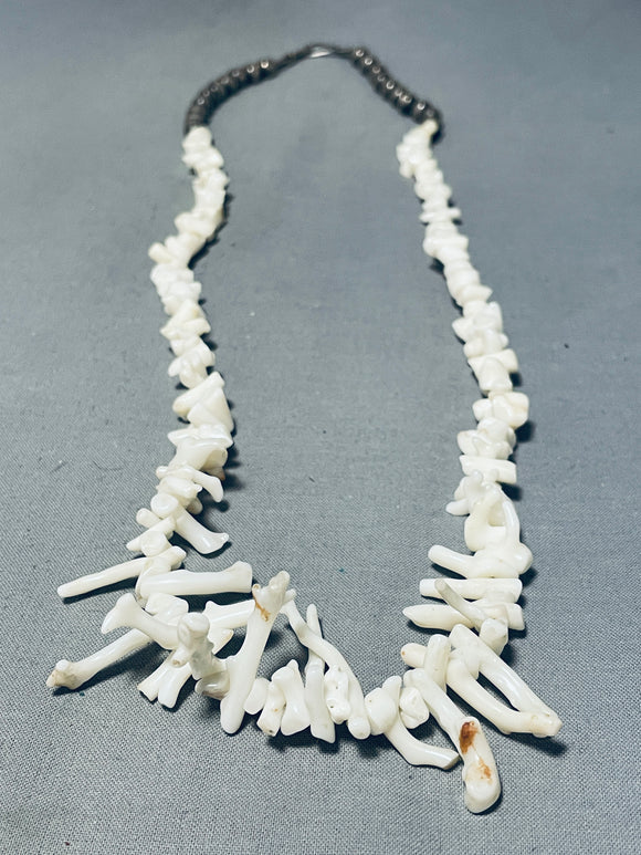Native American Gorgeous Vintage Santo Domingo White Coral Sterling Silver Necklace-Nativo Arts