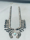 Late 1800's Early 1900's Vintage Native American Navajo Turquoise Squash Blossom Necklace-Nativo Arts
