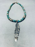 Rare Vintage Native American Navajo Turquoise Necklace Sterling Silver Feather Necklace-Nativo Arts