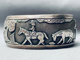 Detailed Vintage Native American Navajo Horse Riding Sterling Silver Bracelet-Nativo Arts