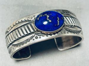 Heavy Lapis Moon Vintage Native American Navajo Sterling Silver Bracelet Cuff-Nativo Arts