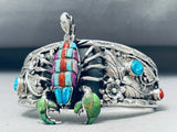One Of The Most Detailed Ever Vintage Turquoise Inlay Sterling Silver Bracelet-Nativo Arts