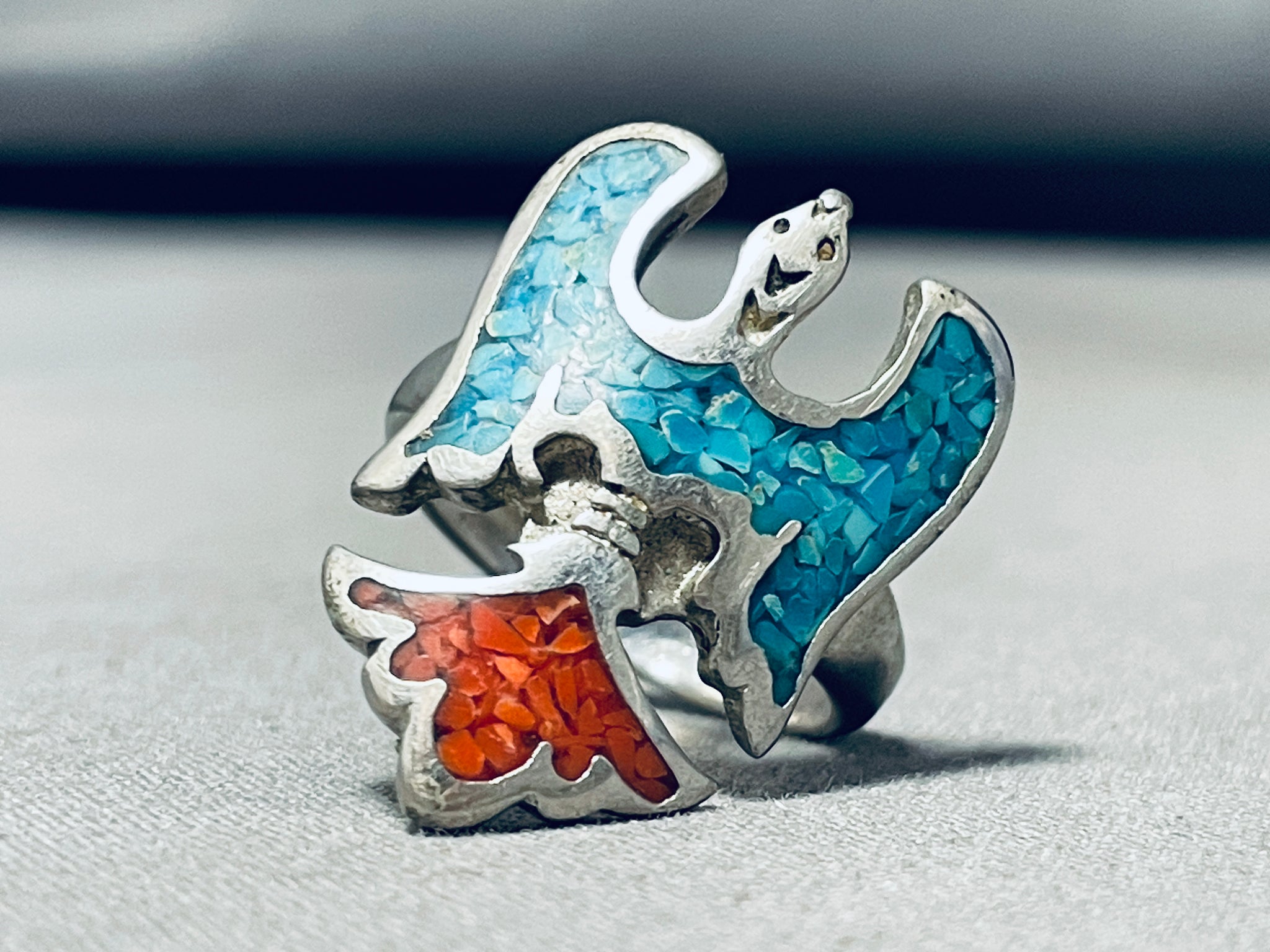 Thunderbird!! Vintage Native American Navajo Turquoise Coral