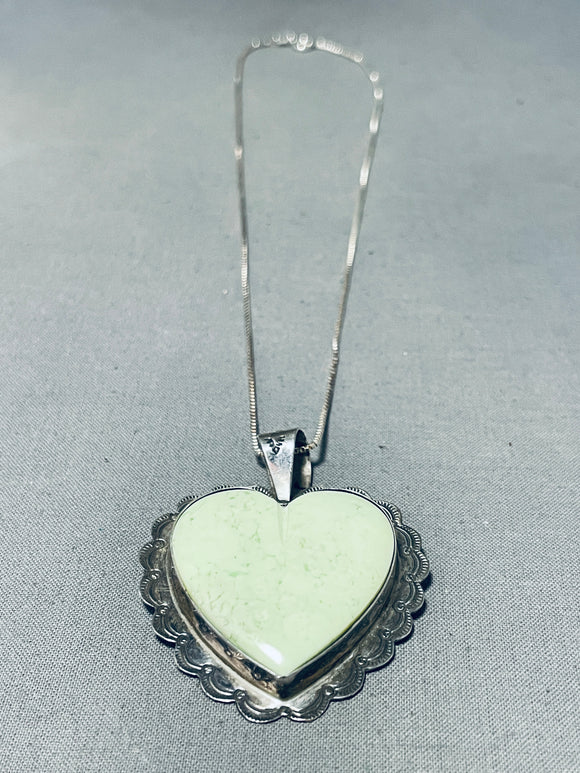 Iconic Vintage Native American Navajo Gaspeite Sterling Silver Heart Necklace-Nativo Arts