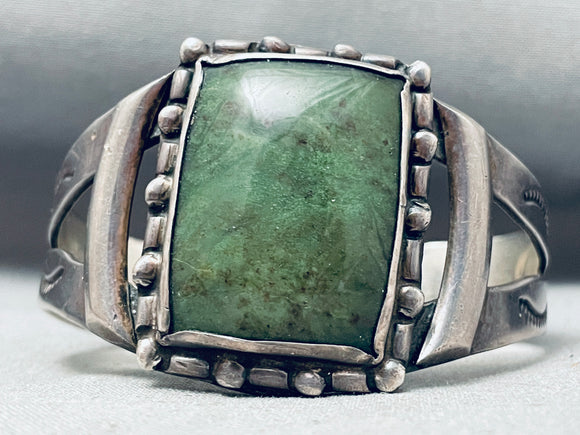 One Of The Best Vintage Native American Navajo Green Jasper Sterling Silver Bracelet-Nativo Arts