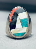 Hvy Vintage Native American Navajo Turquoise Mosaic Inlay Sterling Silver Ring Old-Nativo Arts