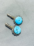 Diane Lonjose Vintage Native American Zuni Sleeping Beauty Turquoise Sterling Silver Cuff Links-Nativo Arts