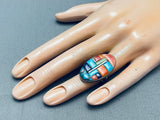 Detailed Vintage Southwest Turquoise Inlay Sterling Silver Ring-Nativo Arts