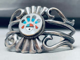 Rare Kachina Sunface Vintage Native American Zuni Turquoise Inlay Sterling Silver Bracelet-Nativo Arts