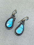 Cute Waterdrop Vintage Native American Zuni Turquoise Sterling Silver Inlay Earrings-Nativo Arts