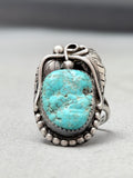 Signed Vintage Native American Navajo Old Kingman Turquoise Sterling Silver Ring Old-Nativo Arts