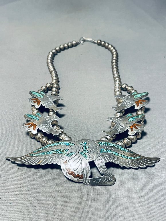 Nezzie Vintage Native American Navajo Eagle Turquoise Inlay Sterling S ...
