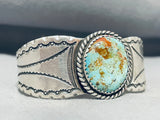 Fabulous Vintage Native American Navajo Pilot Mountain Turquoise Sterling Silver Bracelet-Nativo Arts