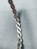 Hand Tooled Vintage Native American Navajo Sterling Silver Rope Chain Bracelet Bangle