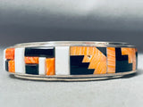 The Most Unique Vintage Native American Navajo Orange Shell Inlay Sterling Silver Bracelet-Nativo Arts