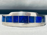 6 Inch Wrist Larry Chavez Vintage Native American Navajo Lapis Inlay Sterling Silver Bracelet-Nativo Arts