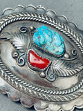 Superlative Vintage Native American Navajo Sleeping Beauty Turquoise Sterling Silver Buckle-Nativo Arts