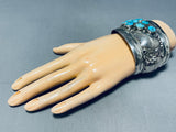 Colossal Vintage Native American Navajo Leaf Turquoise Sterling Silver Bracelet Cuff-Nativo Arts