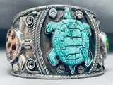 Important Francisco Gomez Vintage Turquoise Turtle Sterling Silver Bracelet-Nativo Arts